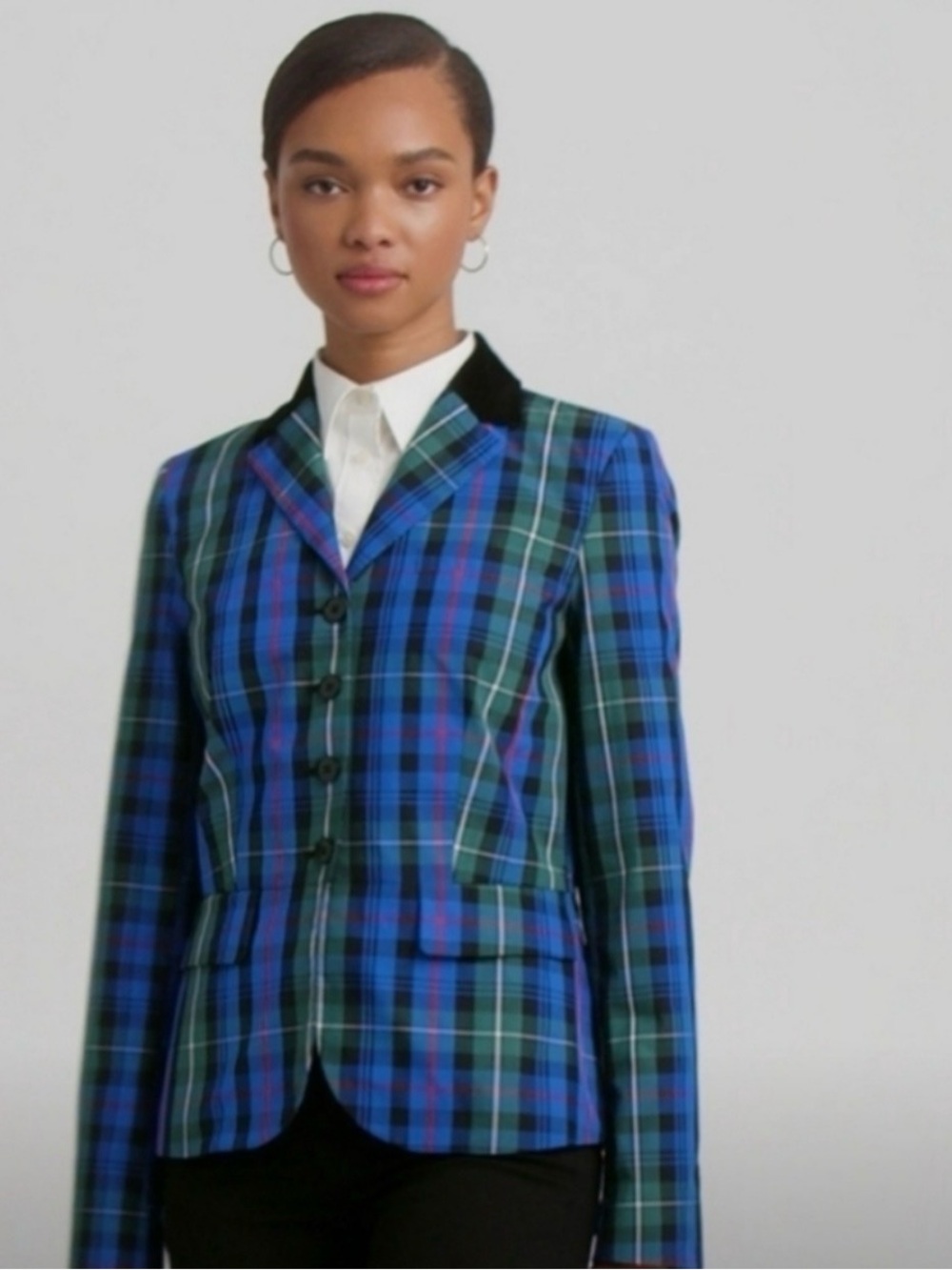 NWT Lauren Ralph Lauren Black Label Checkered Plaid Taffeta Peplum Jacket